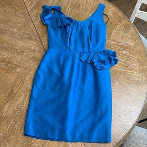 Elegant teal silk blend  Ruffle Dress